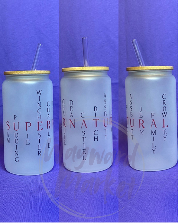 SPN Character Names Glass Tumbler