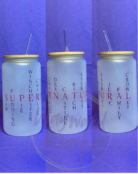 SPN Character Names Glass Tumbler